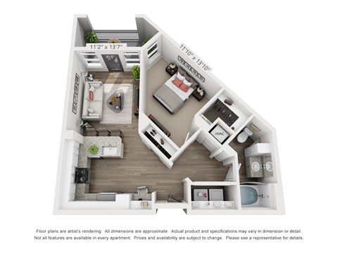 Floor plan for 1 bed, 1 bath, 778 sqft